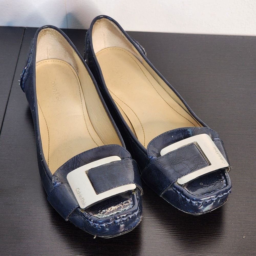 Calvin Klein Women's Navy Square Toe Monet Slip on Flat size 6.5 M